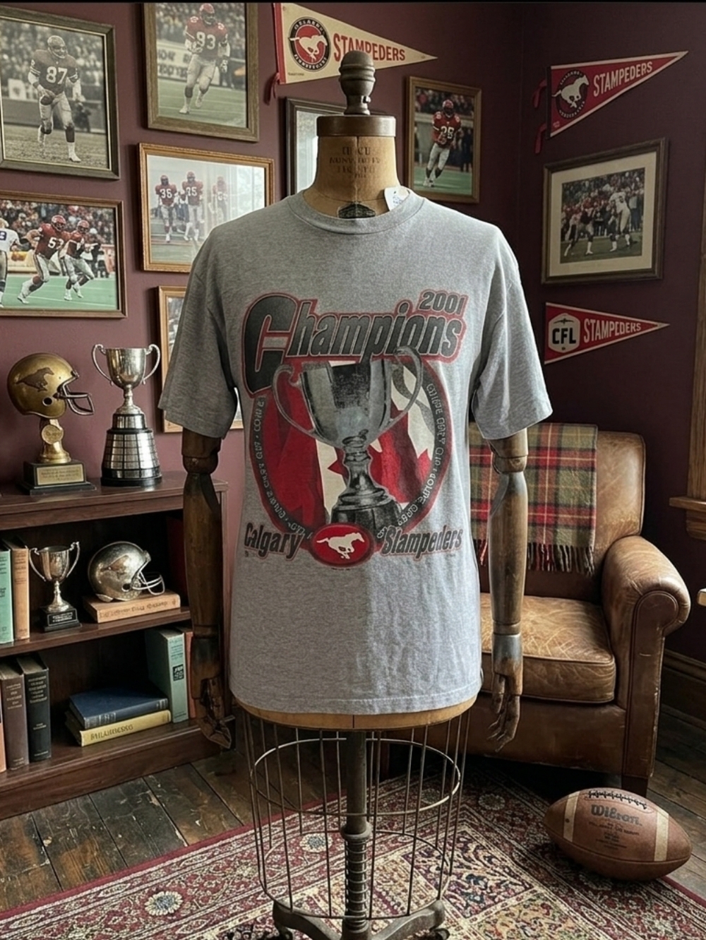Vintage 2001 Calgary Stampeders Grey Cup Champions Tee | Made in Canada | L